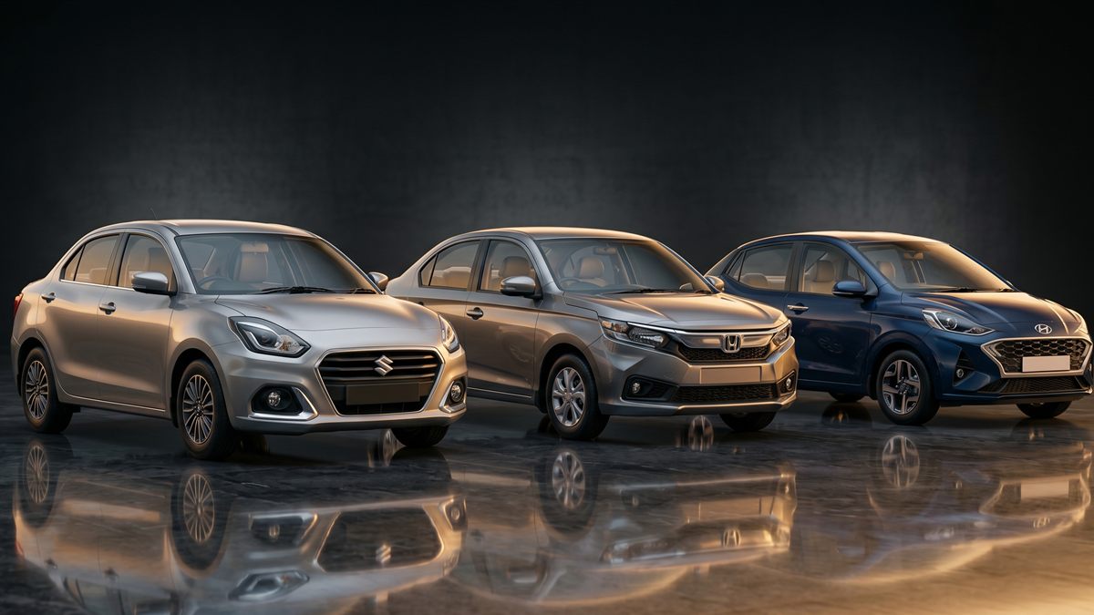Maruti Dzire compared with the Honda Amaze and Hyundai Aura compact sedans