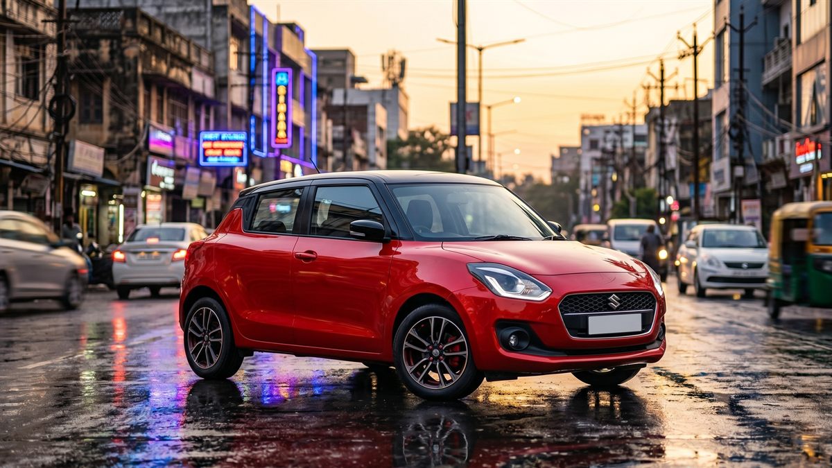 Maruti Suzuki Swift hatchback, front three-quarter view
